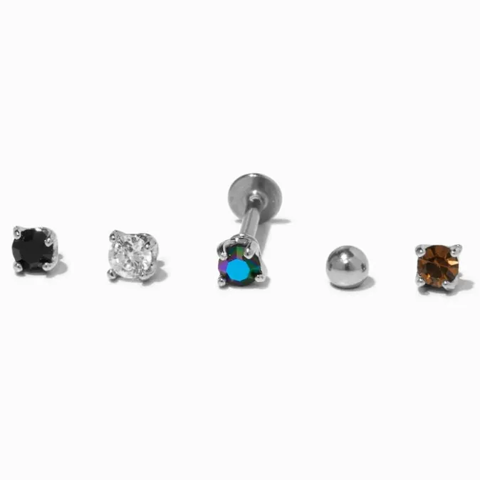 ICING Silver Multi Changeable Flat Back Tragus Earrings - 5 Pack