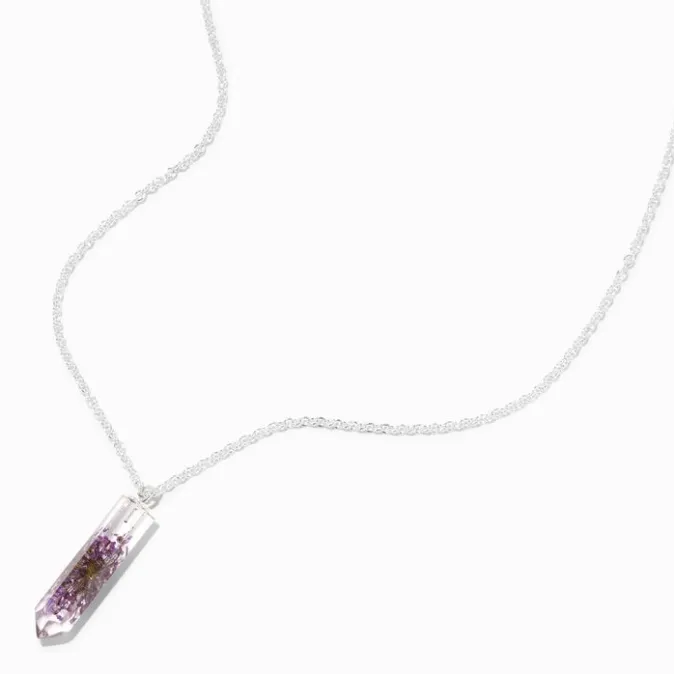 ICING Silver Mystical Gem Purple Flowers Pendant Necklace