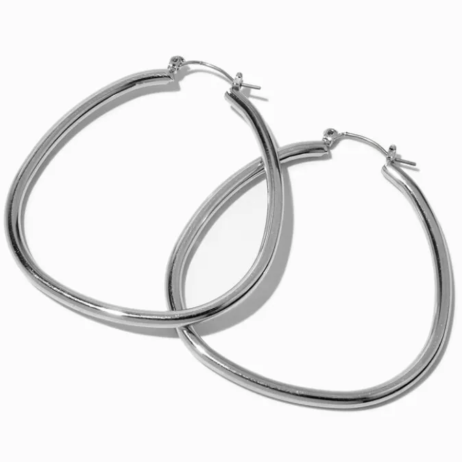 ICING Silver Oval 50MM Hoop Earrings