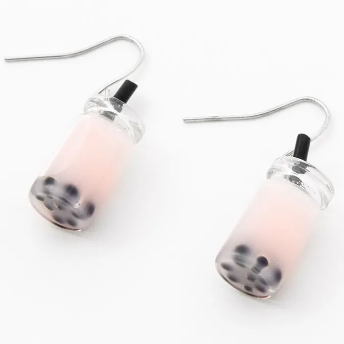 ICING Silver 1" Bubble Tea Drop Earrings - Light Pink