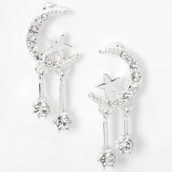 ICING Silver 1" Celestial Drop Earrings
