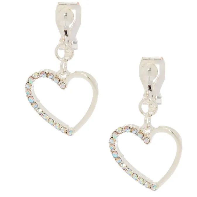 ICING Silver 1" Heart Clip-On Drop Earrings