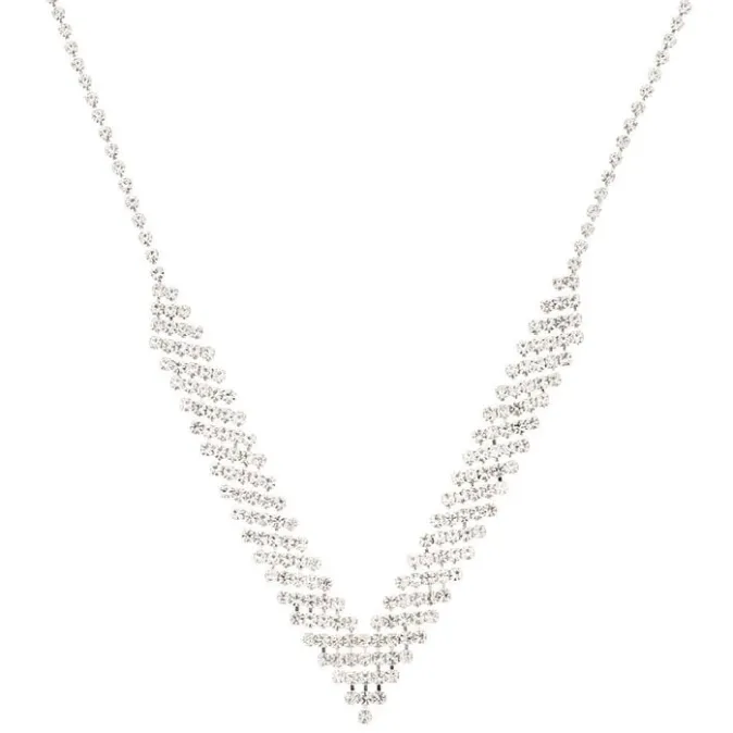 ICING Silver Rhinestone Chevron Statement Necklace