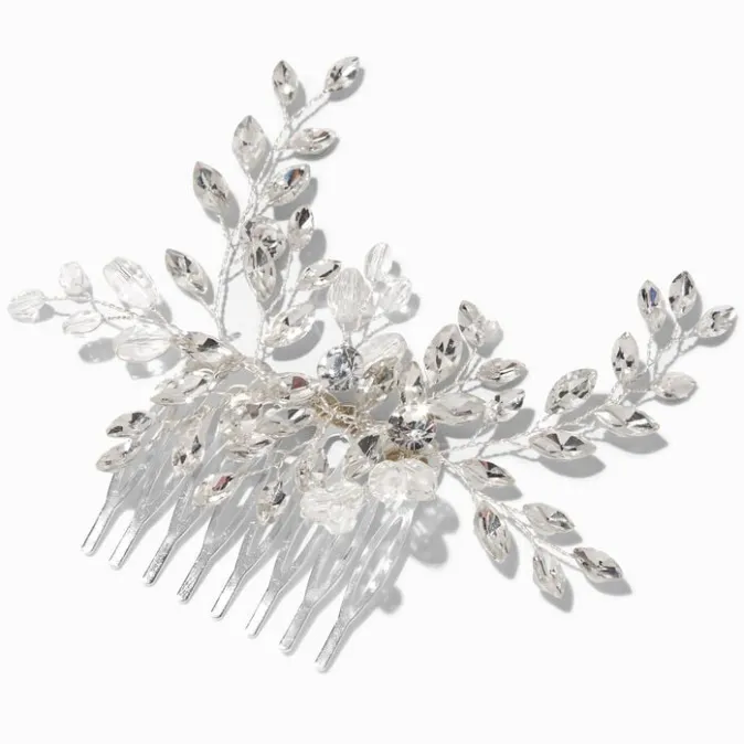 ICING Silver Rhinestone Floral Spray Hair Comb
