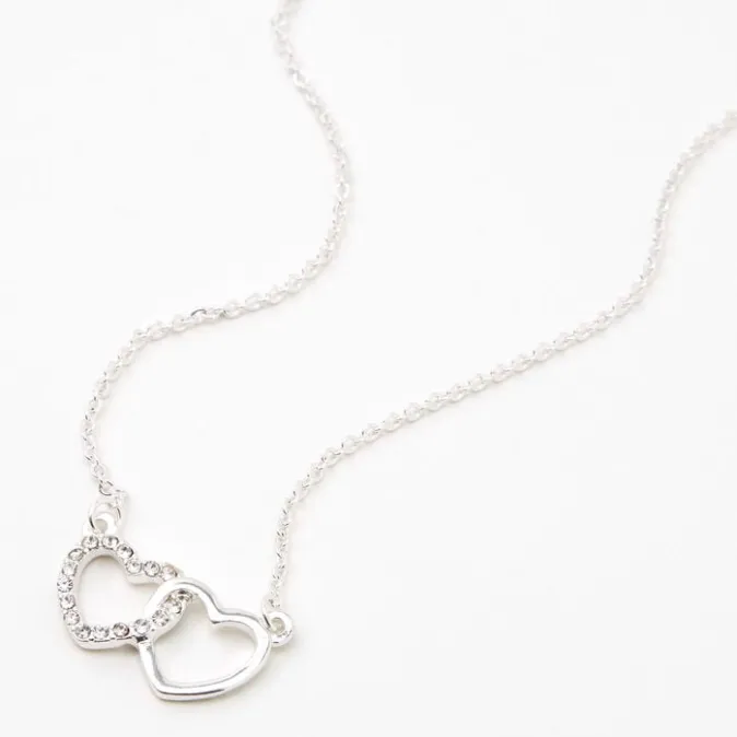 ICING Silver Rhinestone Intertwined Hearts Pendant Necklace
