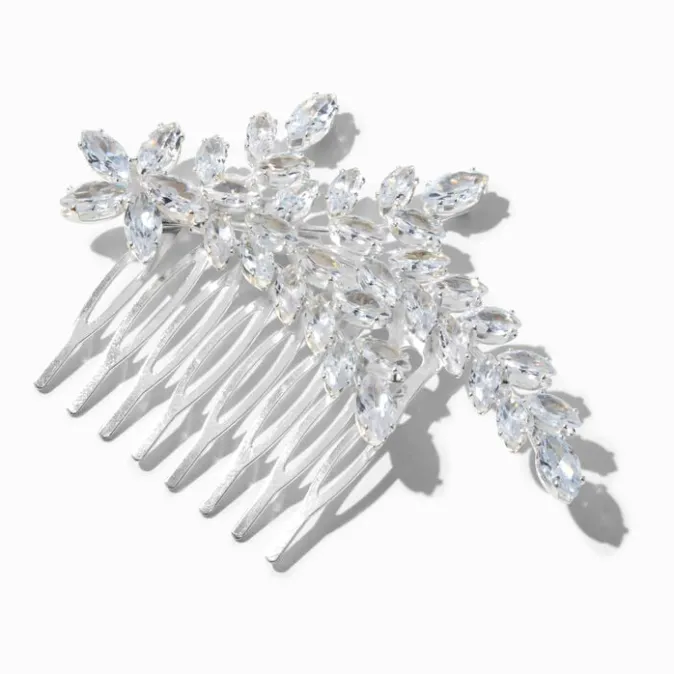 ICING Silver Rhinestone Leaf Hair Comb