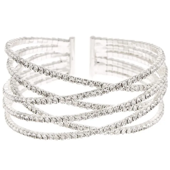 ICING Silver Rhinestone Woven Cuff Bracelet