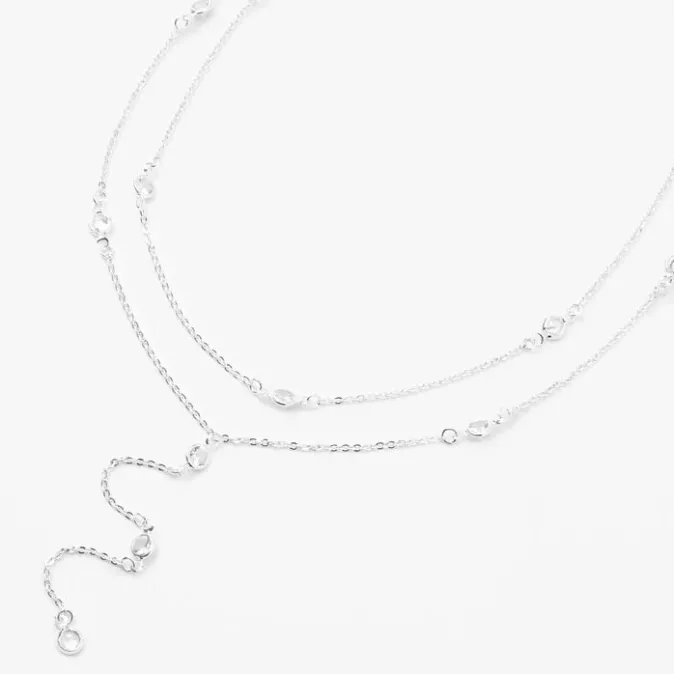 ICING Silver Round Crystal Y-Neck Multi Strand Necklace