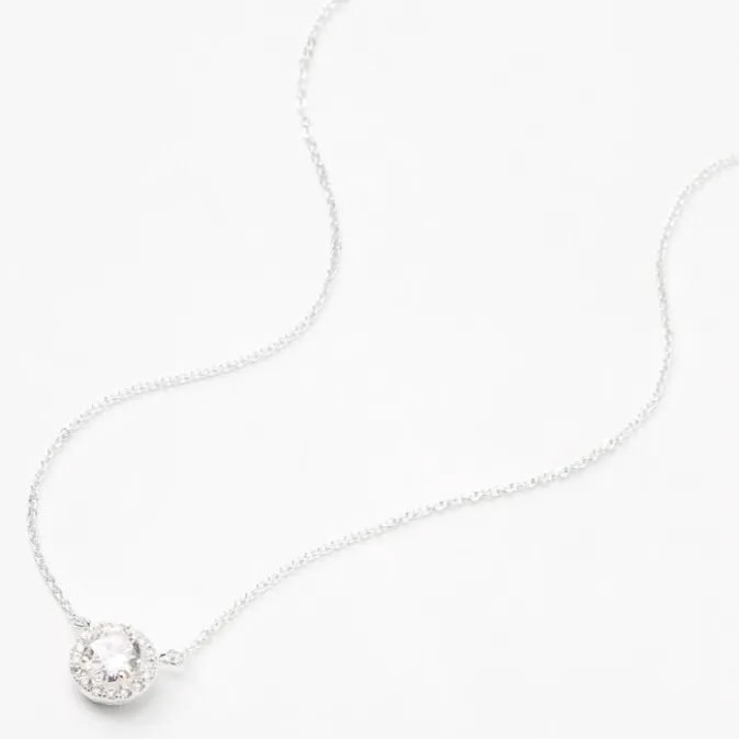 ICING Silver Round Halo Cubic Zirconia Pendant Necklace
