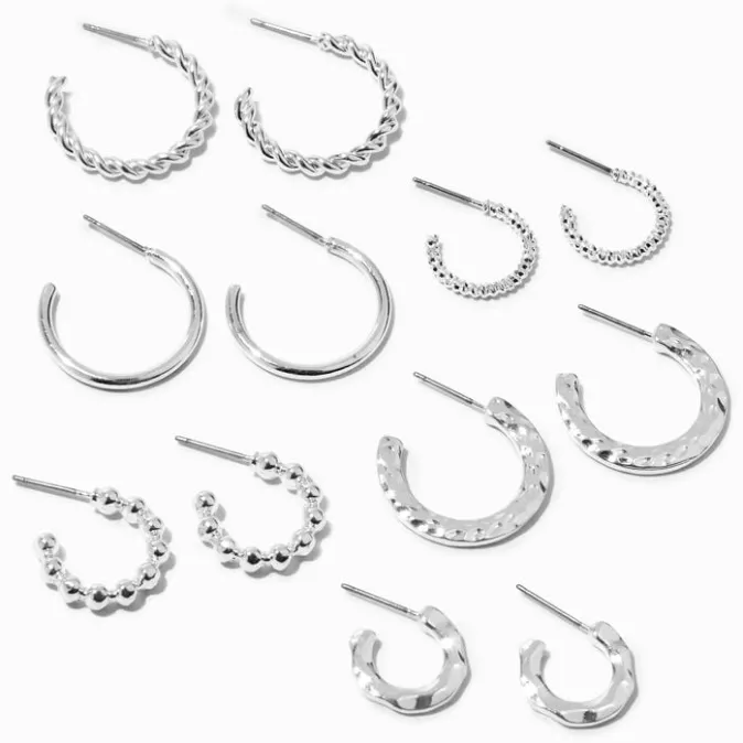 ICING Silver Textured Huggie Hoops - 6 Pack