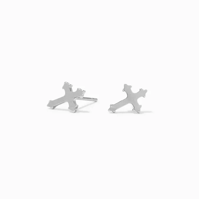 ICING Silver Titanium Cross Stud Earrings