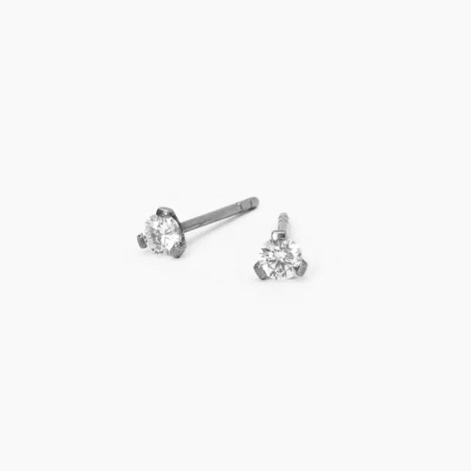 ICING Silver Titanium Cubic Zirconia Round Martini Stud Earrings - 3MM