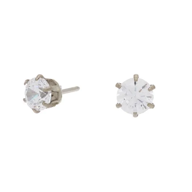 ICING Silver Titanium Cubic Zirconia 4MM Round Stud Earrings