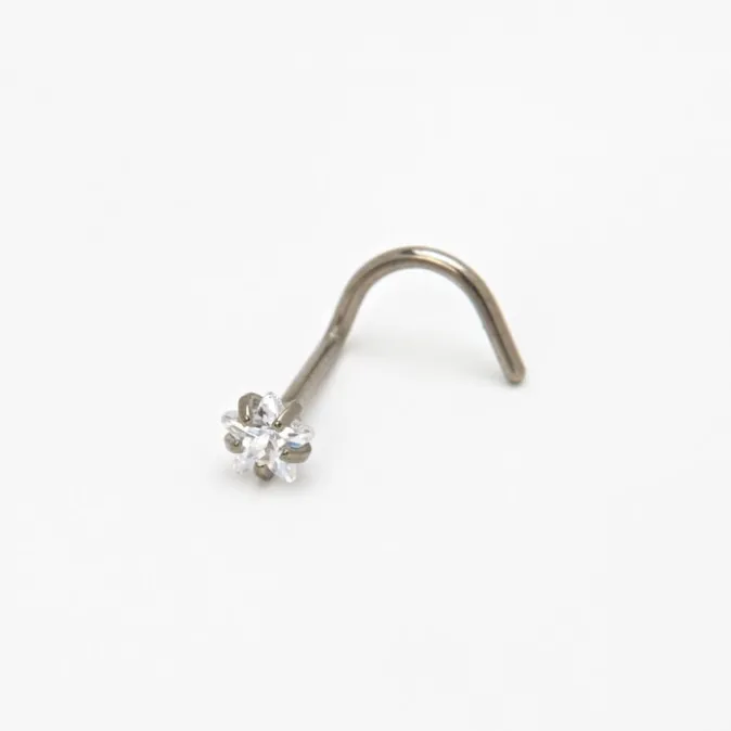 ICING Silver Titanium 20G Cubic Zirconia Star Nose Stud
