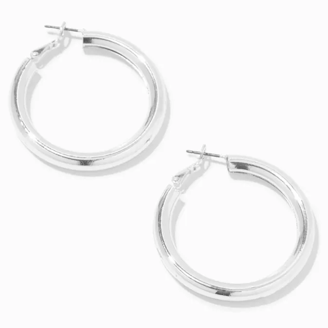 ICING Silver Tube 40MM Hoop Earrings