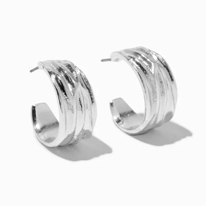 ICING Silver-tone 20MM Wide Water Carved Hoop Earrings