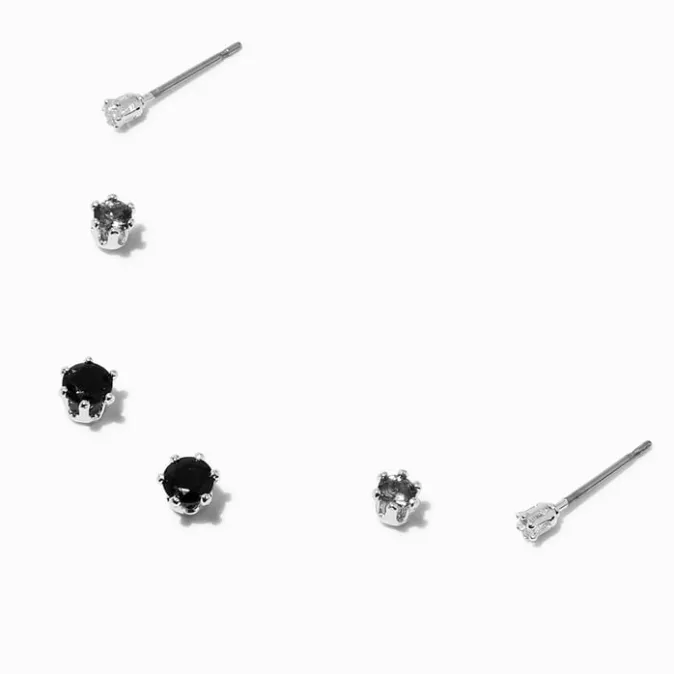 ICING Silver-tone Black, Gray & Clear Cubic Zirconia Stackable Stud Earrings - 3 Pack