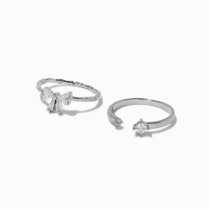 ICING Silver-tone Bow Cubic Zirconia Open-Front Ring Set - 2 Pack