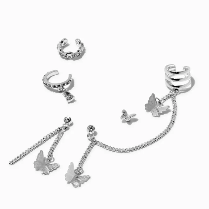 ICING Silver-tone Butterfly Connector Cuff Earring Stackables - 5 Pack