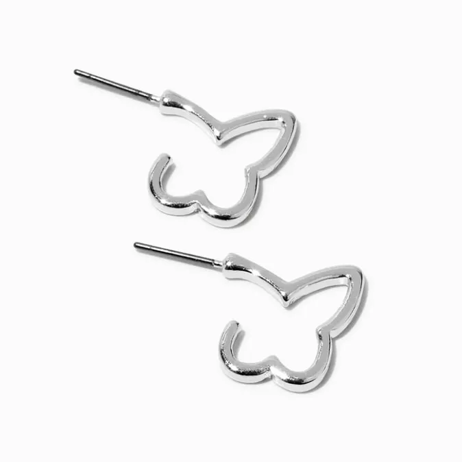 ICING Silver-tone Butterfly 10MM Hoop Earrings
