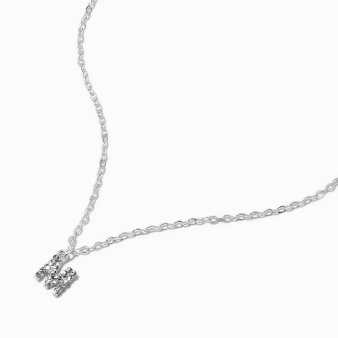 ICING Silver-tone Crystal Block Letter Initial Pendant Necklace - M