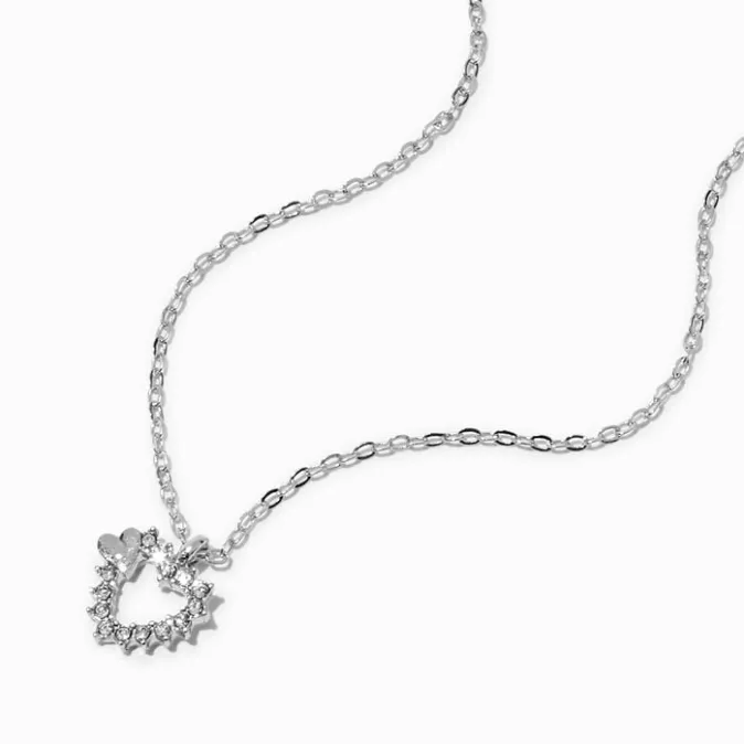 ICING Silver-tone Crystal Heart Pendant Necklace