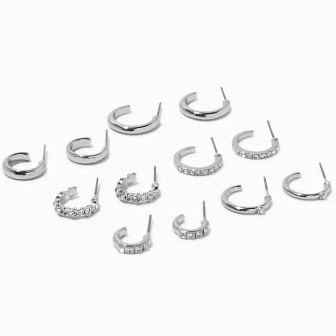 ICING Silver-tone Crystal Hoops - 6 Pack