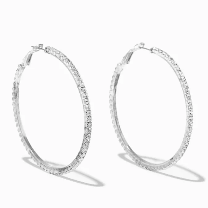 ICING Silver-tone Crystal 60MM Hoop Earrings