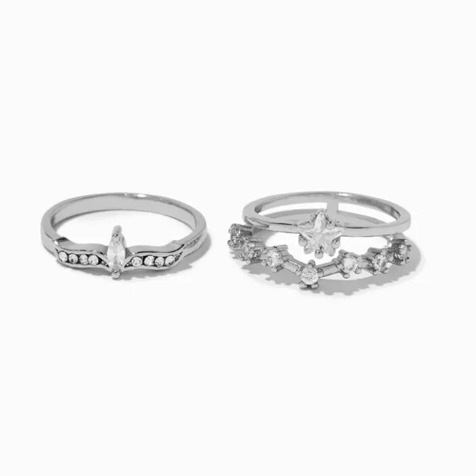 ICING Silver-tone Cubic Zirconia Celestial Ring Stack - 2 Pack