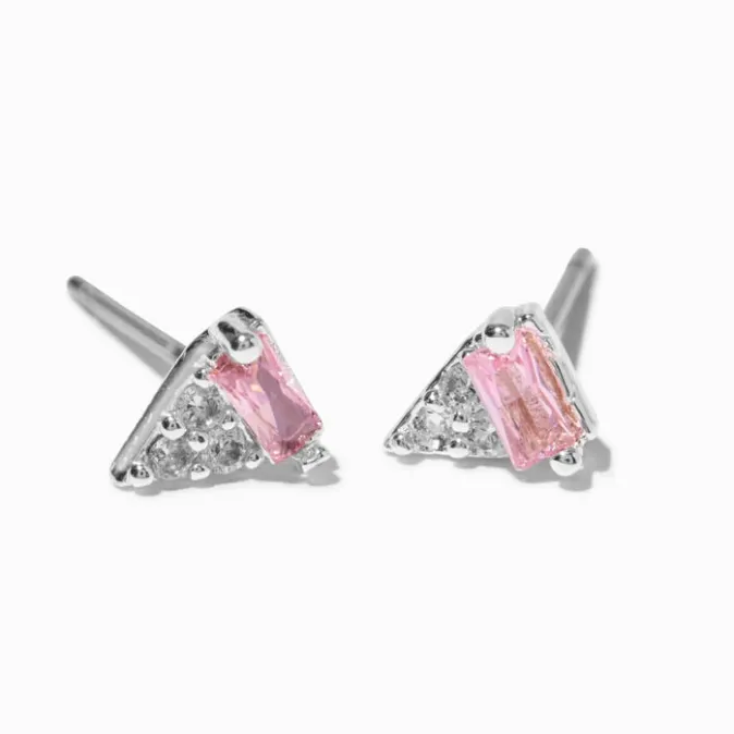 ICING Silver-tone Cubic Zirconia Pink Triangle Stud Earrings