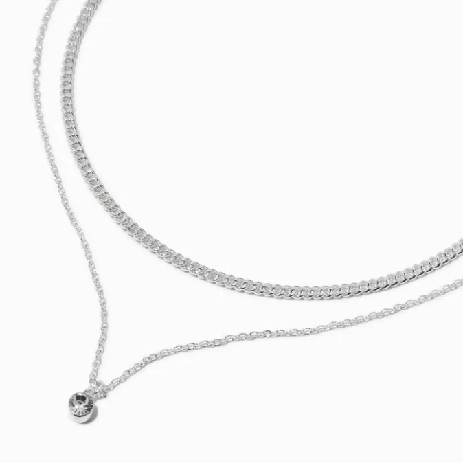ICING Silver-tone Curb Chain & Crystal Multi-Strand Necklace