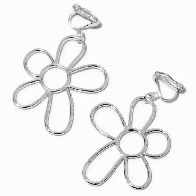 ICING Silver-tone Daisy Outline 1.5" Clip-On Drop Earrings