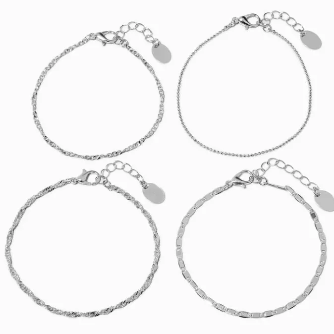 ICING Silver-tone Delicate Chain Bracelet Set - 4 Pack