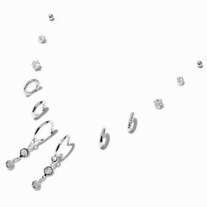 ICING Silver-tone Double Crystal Charm Earring Stackables Set - 6 Pack