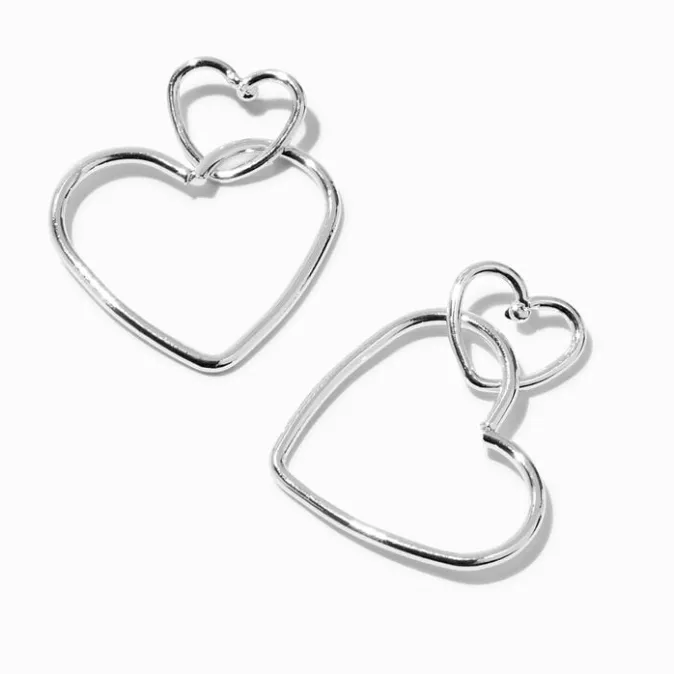 ICING Silver-tone Double Heart 1" Drop Earrings