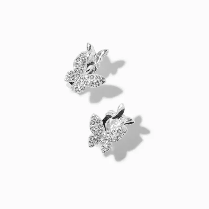 ICING Silver-Tone Embellished Butterfly Clip-On Stud Earrings