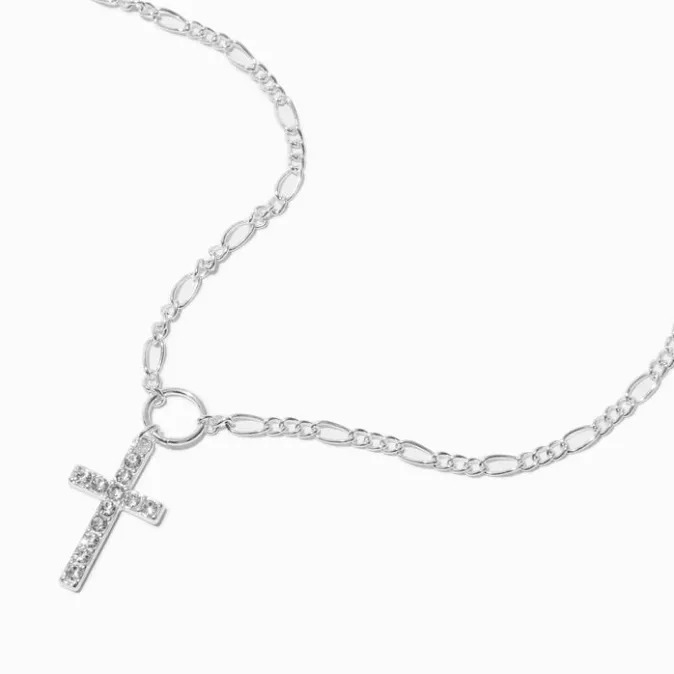 ICING Silver-tone Embellished Cross Pendant Necklace