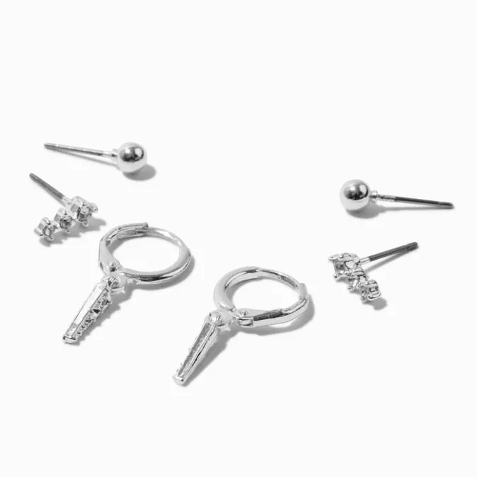 ICING Silver-tone Embellished Spike Earring Stackables Set - 3 Pack