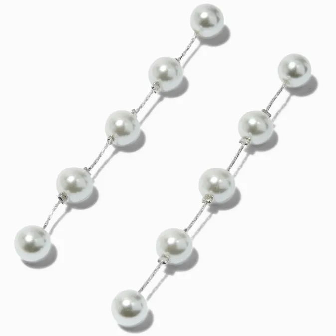ICING Silver-tone Faux Pearl Column 3.5" Drop Earrings