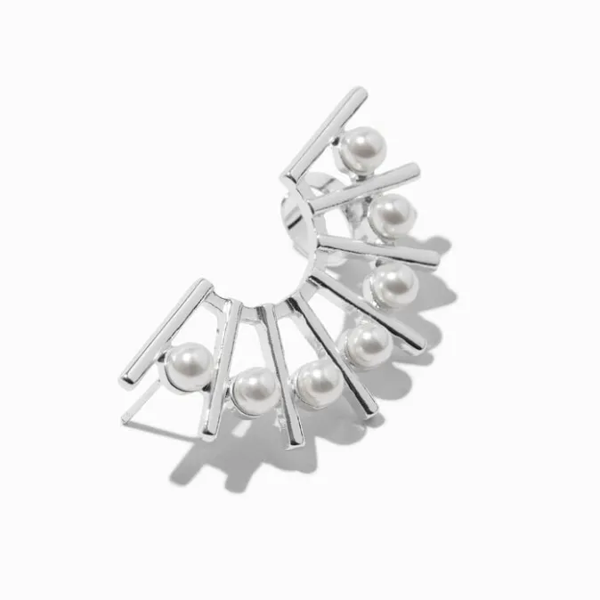 ICING Silver-tone Faux Pearl Full Ear Cuff