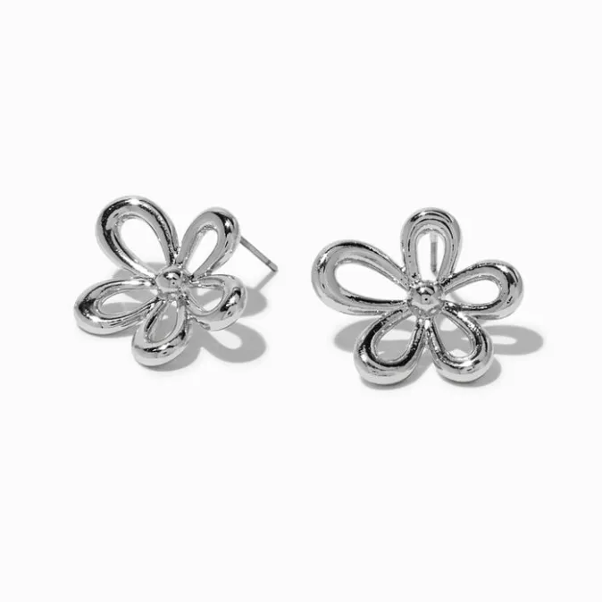 ICING Silver-tone Flower Burst Outline Stud Earrings
