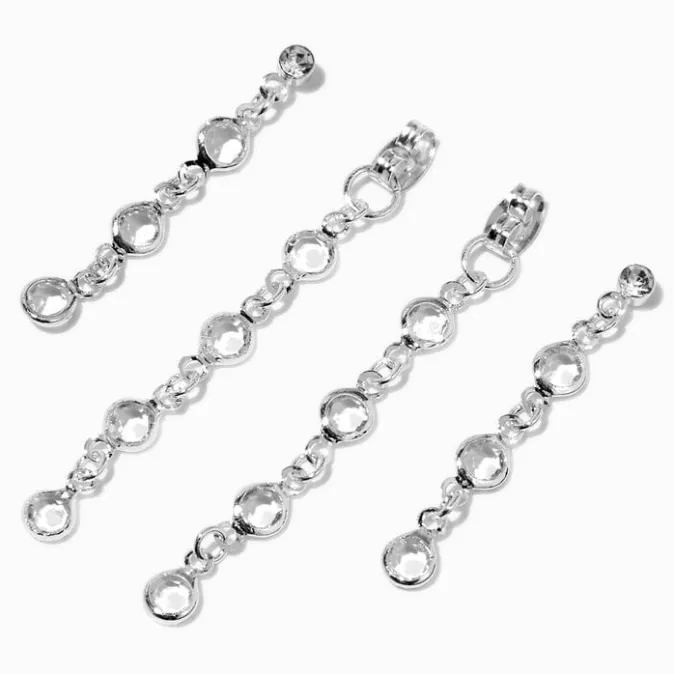 ICING Silver-tone Front & Back Crystal Linear Drop Earrings