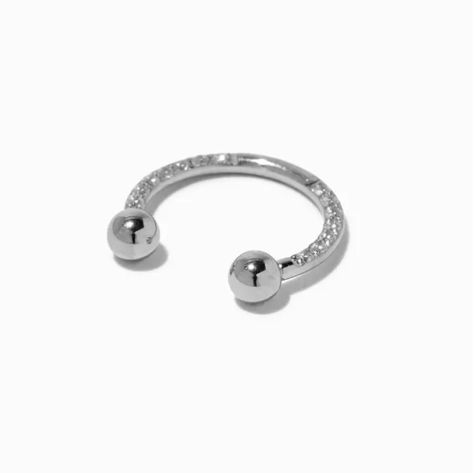 ICING Silver-tone 16G Crystal Horseshoe Septum Nose Ring