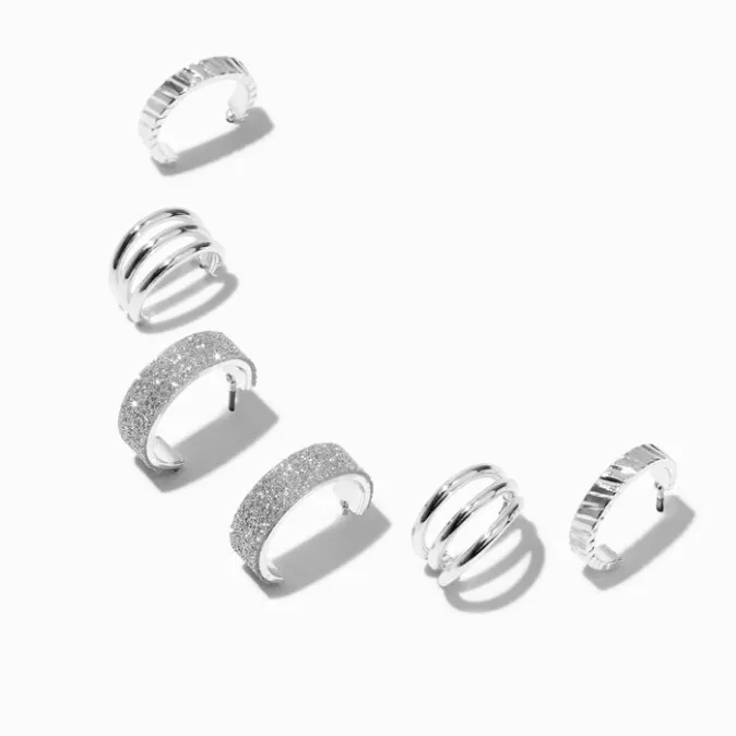 ICING Silver-tone Glitter Hoop Earring Stackables Set - 3 Pack