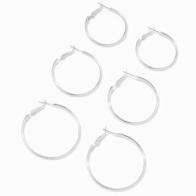 ICING Silver-tone Graduated Hinge Hoop Earrings - 3 Pack
