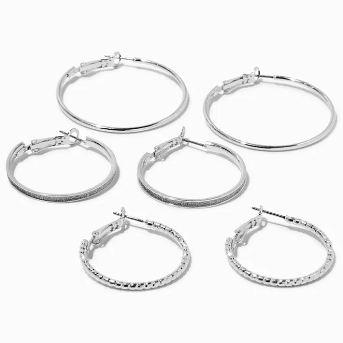 ICING Silver-tone Graduated Textured Hoop Earrings - 3 Pack