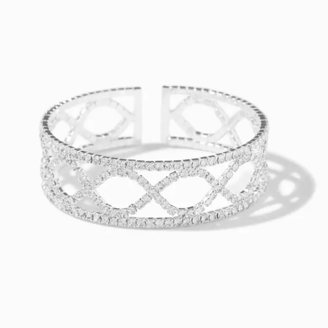 ICING Silver-tone Infinity Rhinestone Cuff Bracelet