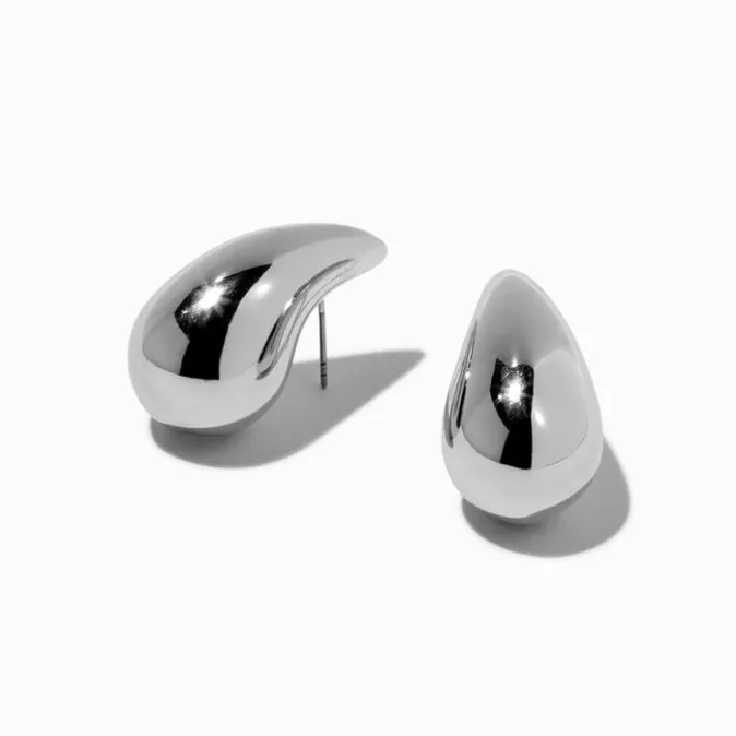 ICING Silver-tone Large Bean 1" Drop Earrings