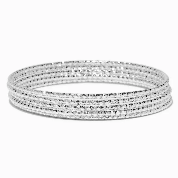 ICING Silver-tone Laser Cut Textured Bangle Bracelets - 5 Pack