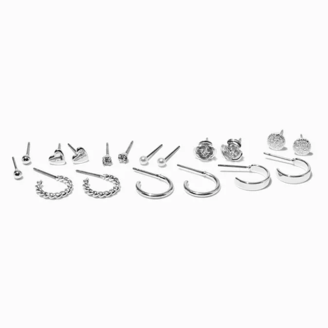 ICING Silver-tone Mixed Shape Earrings Set- 9 Pack